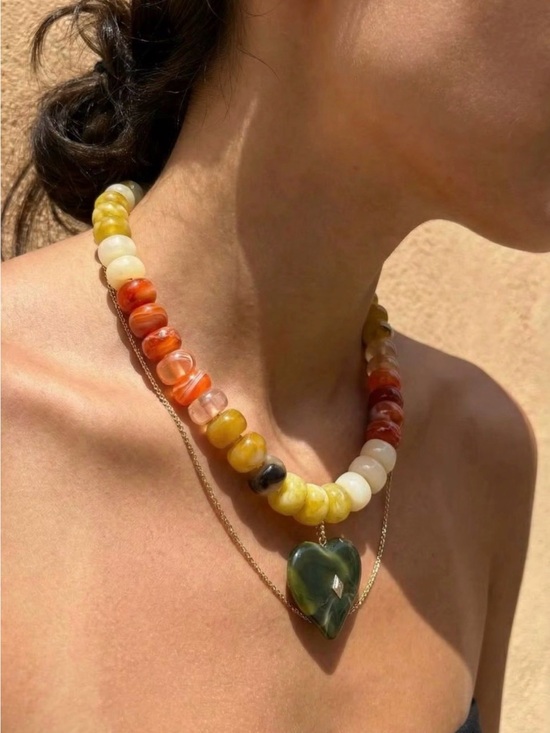 Anthropologie Jewelry - Multicolor Beaded Heart Pendant Necklace